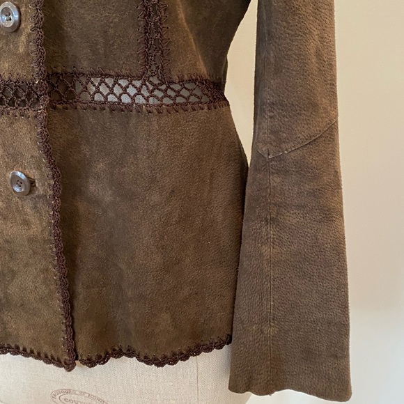 White Stag Womens Vintage Brown Suede Blazer w Macramé Trim Size 4/6 - Picture 8 of 11